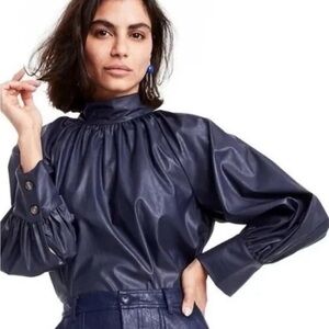 Rachel comey for Target blue faux leather tie neck blouse size large.